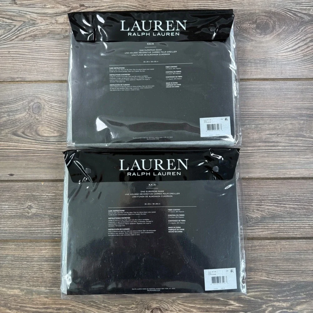 Ralph Lauren Kaia Set of 2 Euro Sham 26x26 Grey Textured Cotton Blend NEW